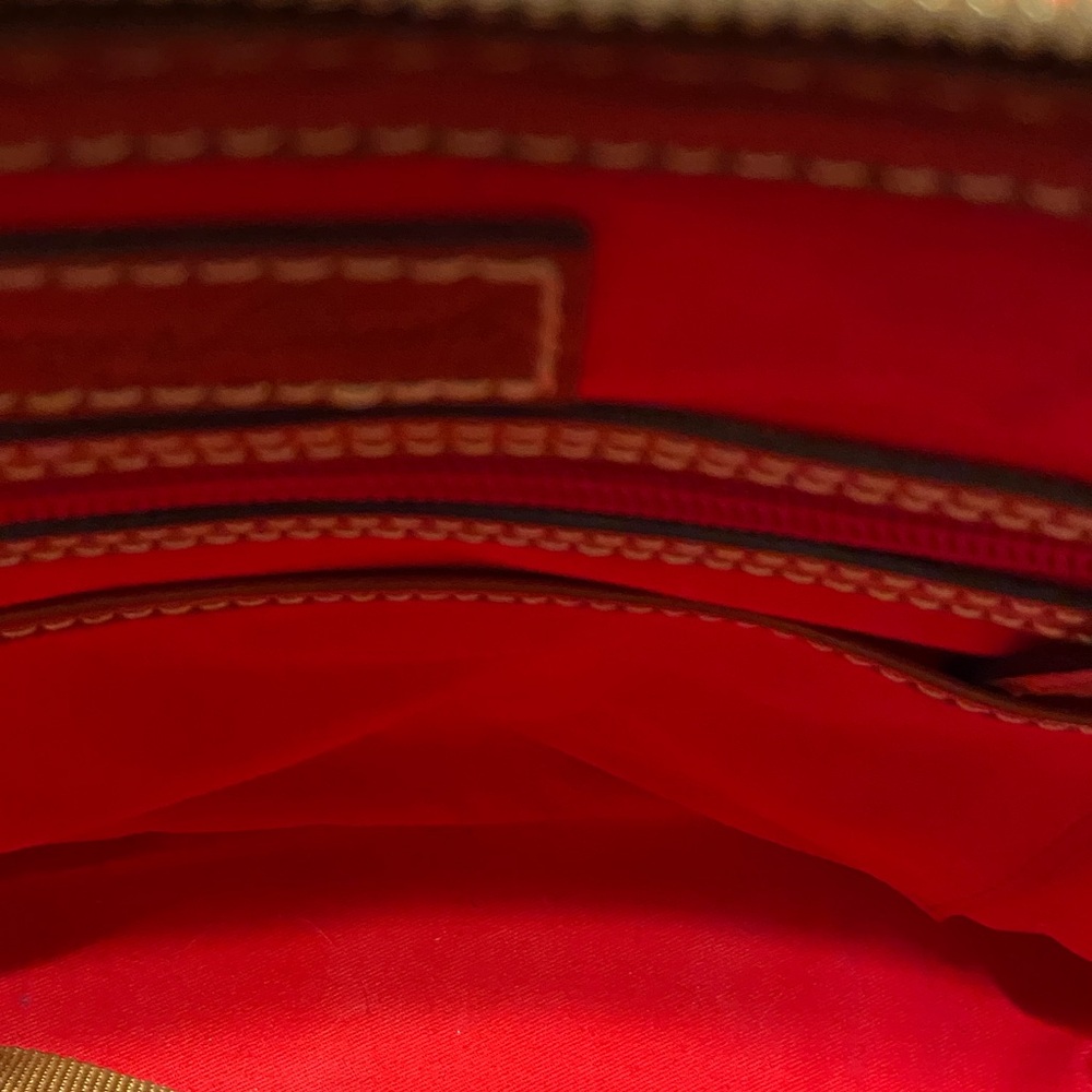 Dooney & Bourke Bright Orange Pebble Leather Dome Satchel with Brown Trim - Picture 2 of 8